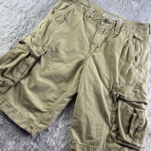 American Eagle Cargo Shorts Mens 28 Beige Longboard Ripstop Baggy Long Hiking
